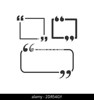 Quotes frame black vector icon set. Quote template glyph symbols. Stock Vector