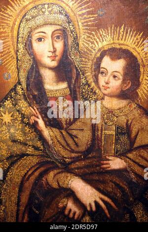 Peruvian Painting Of Madonna And Child Stock Photo