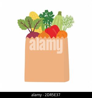 100 percent natural on a paper bag full of fresh vegetables. Concept of diet. Vector Stock Vector
