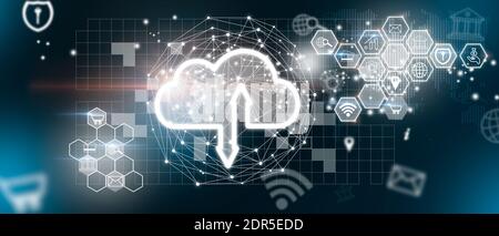 The cloud icon as a Cloud computing, Technology connectivity concept. Ddos Protection Denial Of Service Security. Security in the face of a Ddos attac Stock Photo