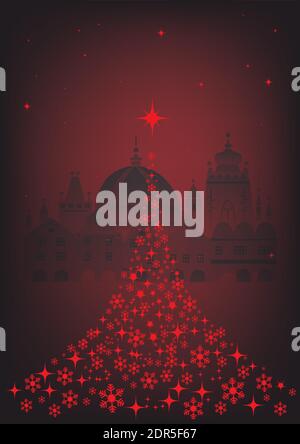 Dreamful Christmas tree in Historical town. Abstract Christmas tree on the Winter Historical town decorative background. Vector available. Stock Vector
