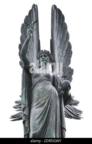 Monochrome Angel of Peace statue in Hove, Sussex, England, United