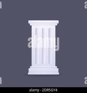 Classic Greek or Roman column. Ancient doric pillar isolated on dark background. Vector clip art illustration. Stock Vector