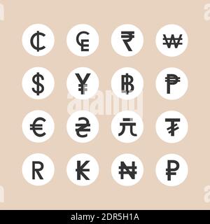 Currency symbols pack of various currencies money icons set. Isolated icons vector illustration Stock Vector