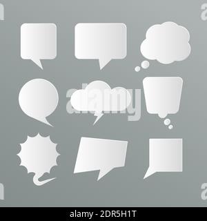 Chat bubbles in paper style icon. Communication cloud messages abstract shape set vector illustration cloud bubbles Stock Vector