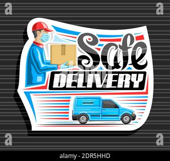 Web banner with a contactless delivery service in a van. A courier