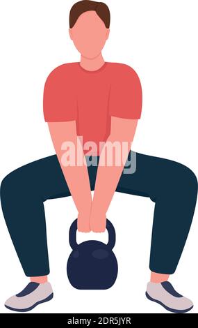 Male athlete with kettlebell flat color vector faceless character. Physical activity. Weight lifting, training. Sportsman isolated cartoon illustratio Stock Vector