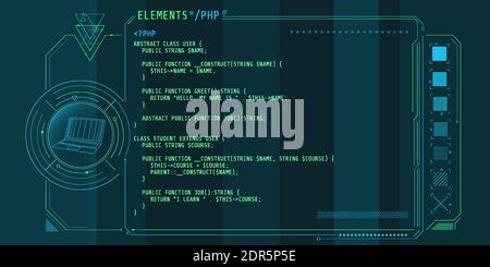 HUD interface elements with part of the code PHP. Stock Vector