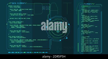 HUD interface elements with part of the PHP code. Stock Vector