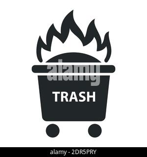 burning trash icon in a bin on wheels. flat vector illustration isolated on white background. Stock Vector