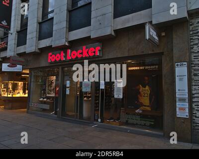 Closed branch of American sportswear and footwear retail company Foot Locker during Covid-19 lockdown in Königstraße. Stock Photo