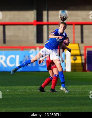 Crawley, UK. 20th Dec, 2020. Ellie Brazil of Brighton and Hove Albion wins a jumping header during the FA Women's Super League match between Brighton & Hove Albion Women and Reading at The People's Pension Stadium on December 20th 2020 in Crawley, United Kingdom. (Photo by Jeff Mood/phcimages.com) Credit: PHC Images/Alamy Live News Stock Photo