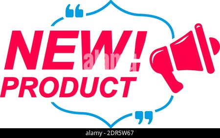 New Product labels. Speech bubbles with megaphone icon. Advertising and marketing sticker. Stock Vector