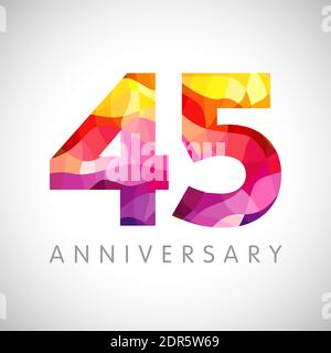 45 th anniversary numbers. 45 years old logotype. Bright congrats. Isolated abstract graphic web design template. Creative 4, 5 3D digits. Up to 45% p Stock Vector