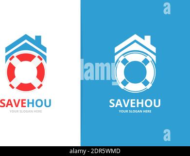 Vector lifebuoy and real estate logo combination. Unique lifeboat and rent logotype design template Stock Vector