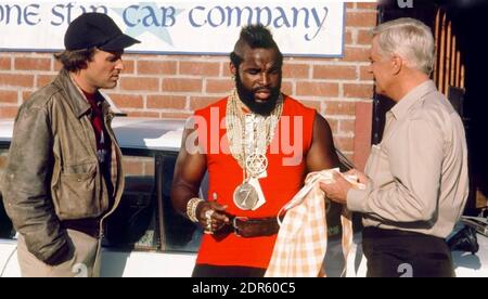 THE A-TEAM NBC TV series 1983-87 with from left: Dwight Schultz, Mr.T, George Peppard. Stock Photo