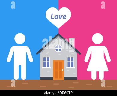 book a hotel for a love meeting between a man and a woman. flat vector illustration. Stock Vector