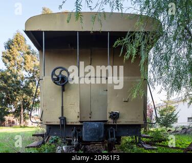 Renovated railroad car in the old abandoned Beirut train station, Mar Mikhael, Lebanon Stock Photo
