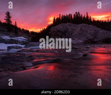 Elbow Falls-Bragg Creek Sunrise, Alberta, Canada. Stock Photo