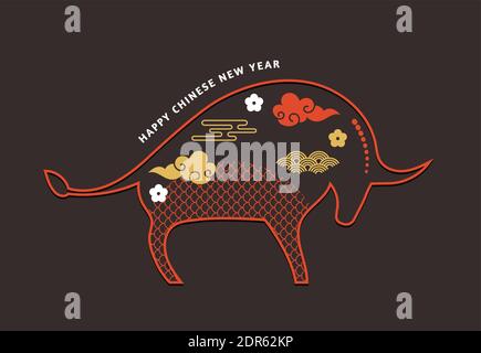 Happy Chinese New Year 2021 year of the ox . Zodiac sign for greetings card, flyers, invitation, posters, brochure, banners, calendar. Chinese Stock Vector