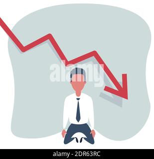 Sad Shocked Businessman Vector. Losing Money. Graph Going Down. Male Standing On His Knees. Stock Vector