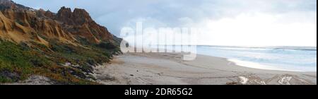 A panorama view of the Praia da Gale Beach on the Alentejo coast in Portugal Stock Photo