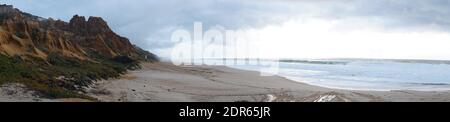 A panorama view of the Praia da Gale Beach on the Alentejo coast in Portugal Stock Photo