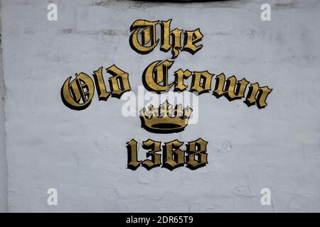 Old English Sign For The Old Crown Medieval Public House In Digbeth Birmingham City Centre Birmingham England UK Stock Photo