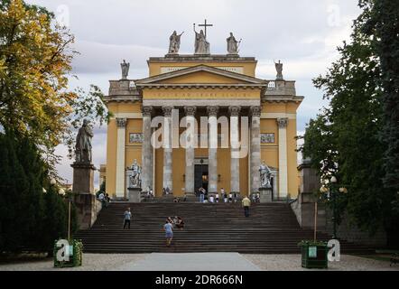 EGER, HUNGARY - AUGUST 19, 2007: People on the steps of the stairs of the Cathedral Basilica of St. John the Apostle Stock Photo