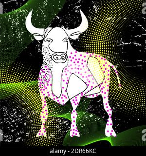 Chinese new year 2021 grunge neon background. Abstract ox, bull, taurus. Stock Vector