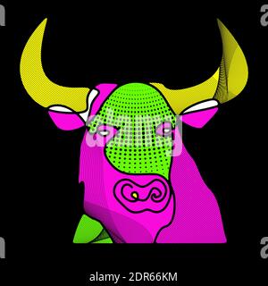 Chinese new year 2021 grunge neon background. Abstract ox, bull, taurus. Stock Vector