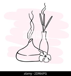 Aroma diffuser and incense. Alternative medicine. Aromatherapy, spa or meditation concept Stock Vector
