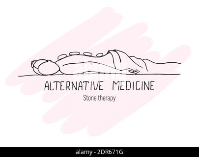 A woman takes treatment with hot stones. Alternative medicine. Doodles drawing Stock Vector