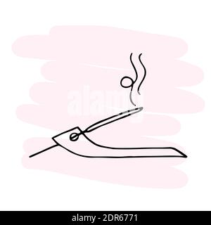 Stand with steaming incense stick. Aromatherapy, spa or meditation concept. Doodle Stock Vector