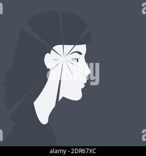 A woman with a mental health problem needs help. She looks forward hopefully. Anxiety, depression and mindfulness awareness concept. Monochrome vector Stock Vector
