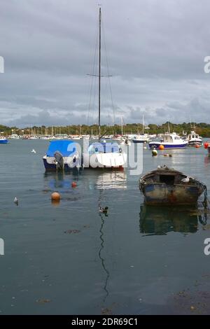 Small boats moored at St, Helens and Bembridge on the Isle of Wight Stock Photo