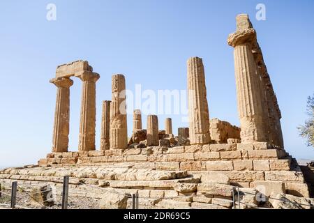 SICILY, ITALY  - OCT 14TH 2019: Tempio di Giunone, also known as Temple of Juno was built around 5th Century BC in the ancient Roman Greek city of Akr Stock Photo