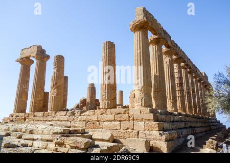 AGRIGENTO, ITALY  - OCT 14TH 2019: Tempio di Giunone is on display at an outdoor archaeology museum called Valley of the Temples. Stock Photo