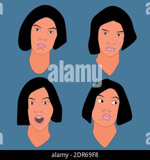 Face expressions woman vector illustrations Stock Vector