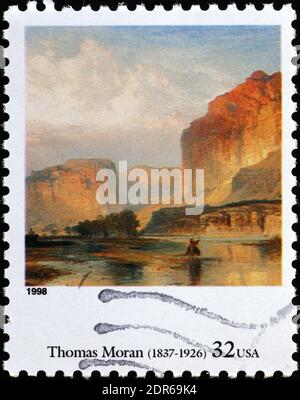 Cliffs of Green River by Thomas Moran on american stamp Stock Photo