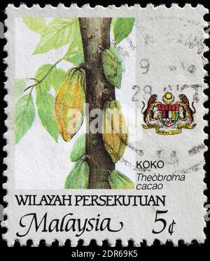 Cocoa cultivation on malaysian postage stamp Stock Photo