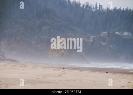 TheProposal Rock, Oregon in a foggy day Stock Photo