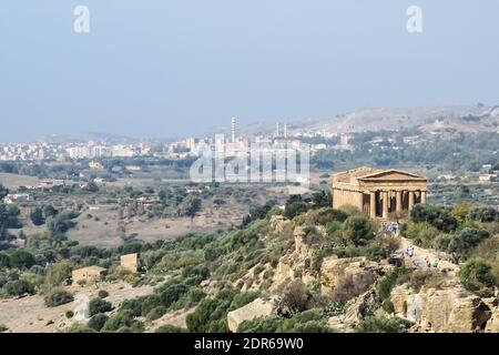 SICILY, ITALY - OCT 14TH 2019: Initially built as a Christian Church, the Temple of Concordia is now a major tourist attraction, situated on the hills Stock Photo