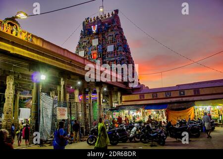 Chennai, South India - October 27, 2018: A hindu temple Dedicated to Lord Venkat Krishna, the Parthasarathy temple located at Triplicane during night Stock Photo