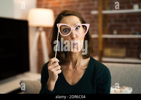 Virtual Online Video Conferencing Party At Home Stock Photo