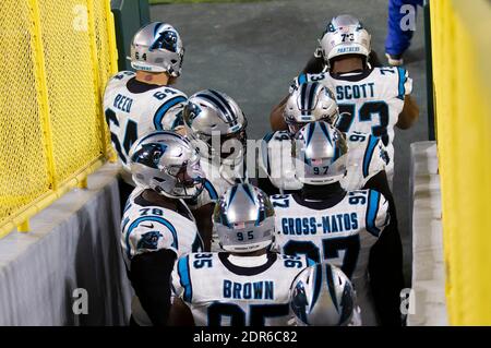 Green Bay, WI, USA. 19th Dec, 2020. Carolina Panthers get ready to take the field before the NFL Football game between the Carolina Panthers and the Green Bay Packers at Lambeau Field in Green Bay, WI. John Fisher/CSM/Alamy Live News Stock Photo