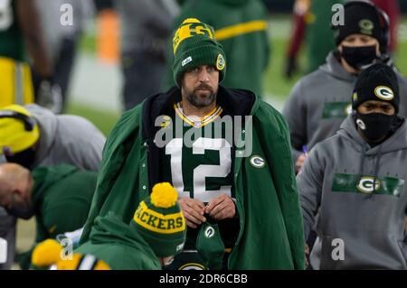 Green Bay, WI, USA. 19th Dec, 2020. Green Bay Packers quarterback Aaron Rodgers #12 during the NFL Football game between the Carolina Panthers and the Green Bay Packers at Lambeau Field in Green Bay, WI. John Fisher/CSM/Alamy Live News Stock Photo