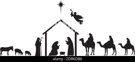 vector illustration of Nativity Scene. Peace, Joy, Christmas background with a star. Stock Vector