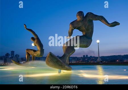 Fountain of the Surfers Monument in Galicia Spain Stock Photo