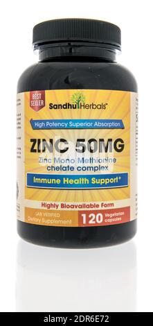 Winneconne, WI -13 December 2020: A bottle of Sandu Herbals zinc on an isolated background. Stock Photo